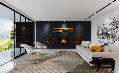 Abstract Striped Area Rug in Modern Living Room